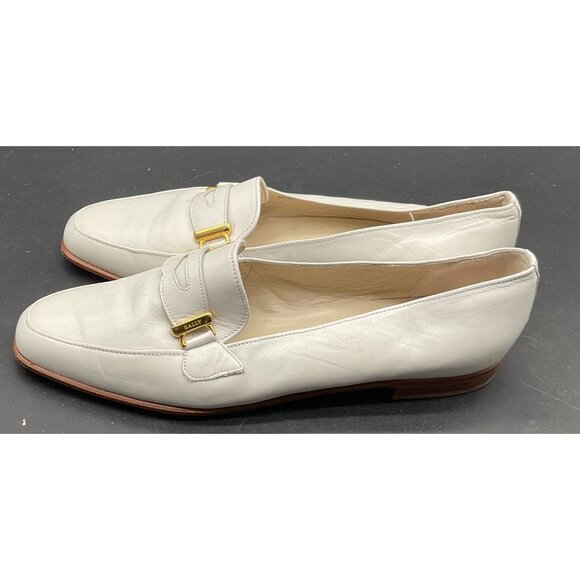 Bally Womens White Leather Loafers With Gold Buckle Detail Size 7 E Switzerland - Picture 6 of 8